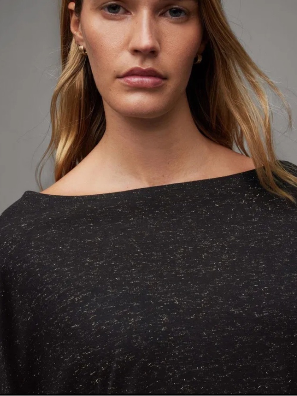 AllSaints Shimmer Black Metallic Speckle Long Sleeve Top - Picture 3 of 12